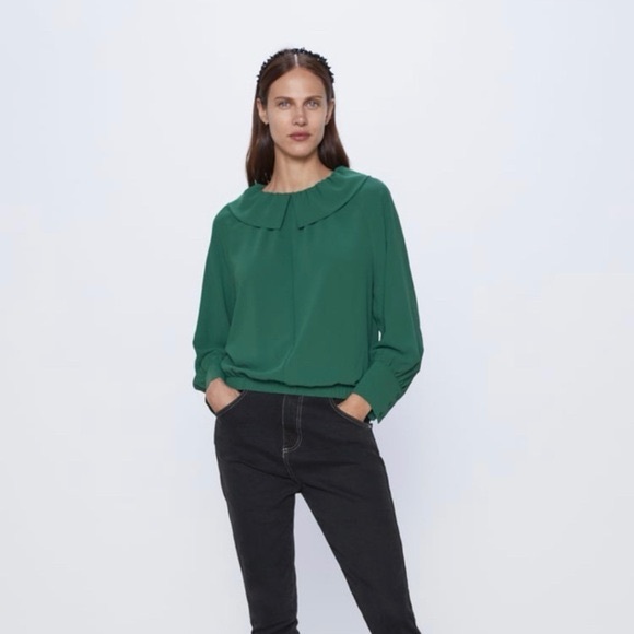 Zara Tops - Zara Emerald Green Blouse with Statement Collar